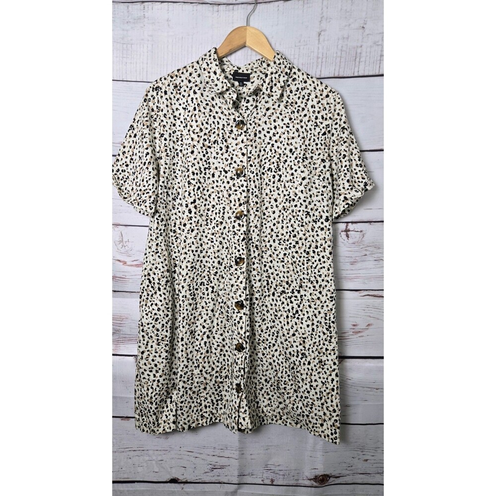 Who What Wear Womens Shirt Dress Size XL Leopard Print Button Down Short Sleeve